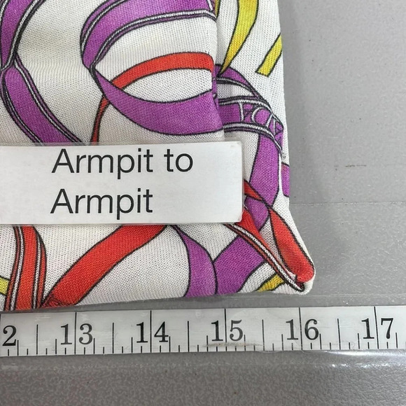 Escada Sport Top Ribbon Print Shirt Knit Open White Colorful Size Small S - Picture 15 of 17